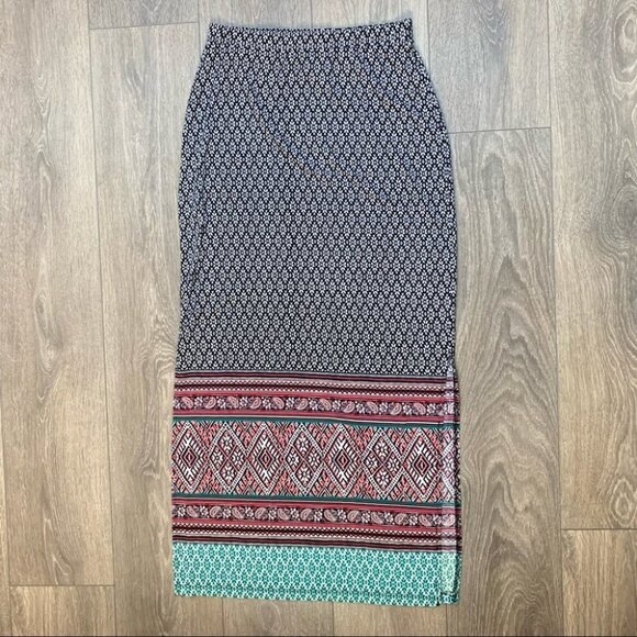 Women’s No Comment Maxi Skirt Boho Southwestern Print Side Slit Y2K 2000s Medium - Picture 11 of 16